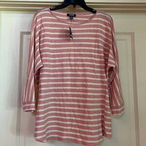 Chaps Denim - Long Sleeve - Shirt - Pink & White - Striped - Knit - Sz L